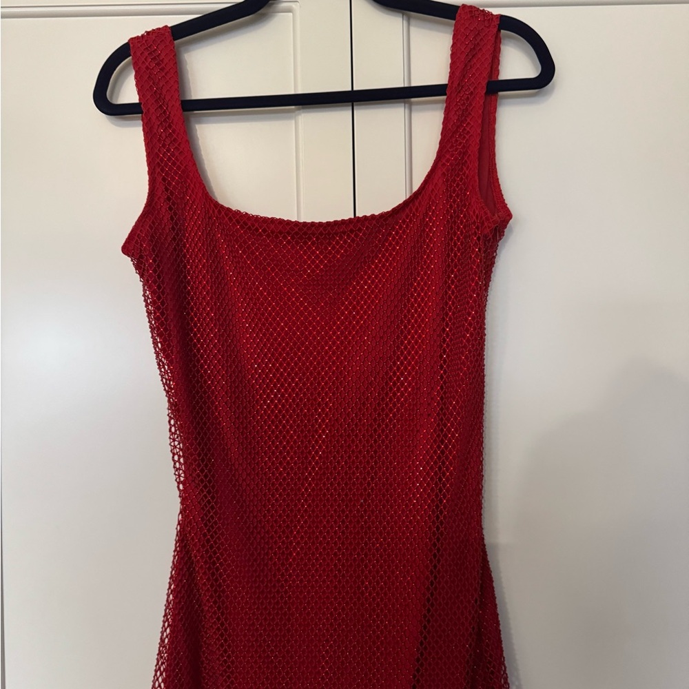 Red Mesh Sleeveless Dress